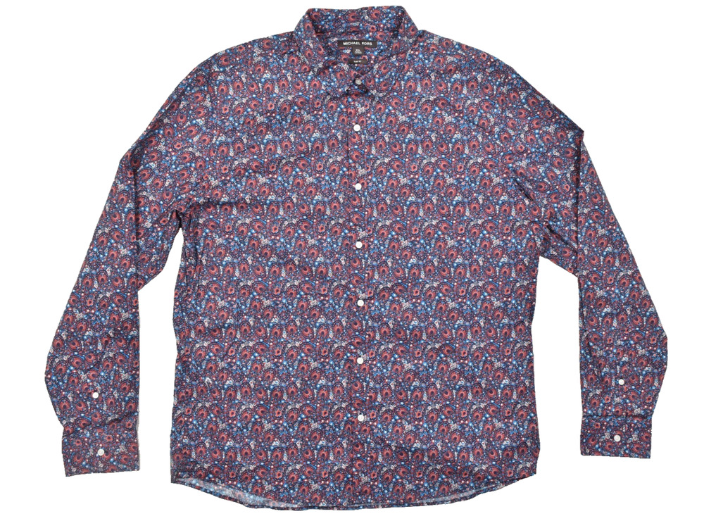 Michael Kors XXL Slim Fit Men's Button Down Shirt Blue Red Floral Paisley Cotton